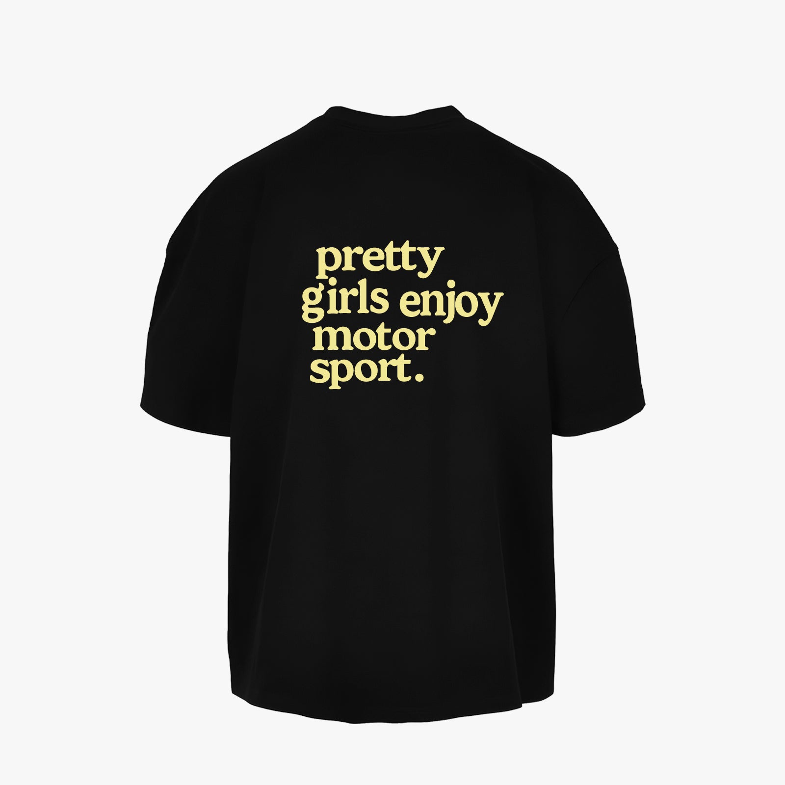 pretty girls enjoy motorsport tee black butter yellow