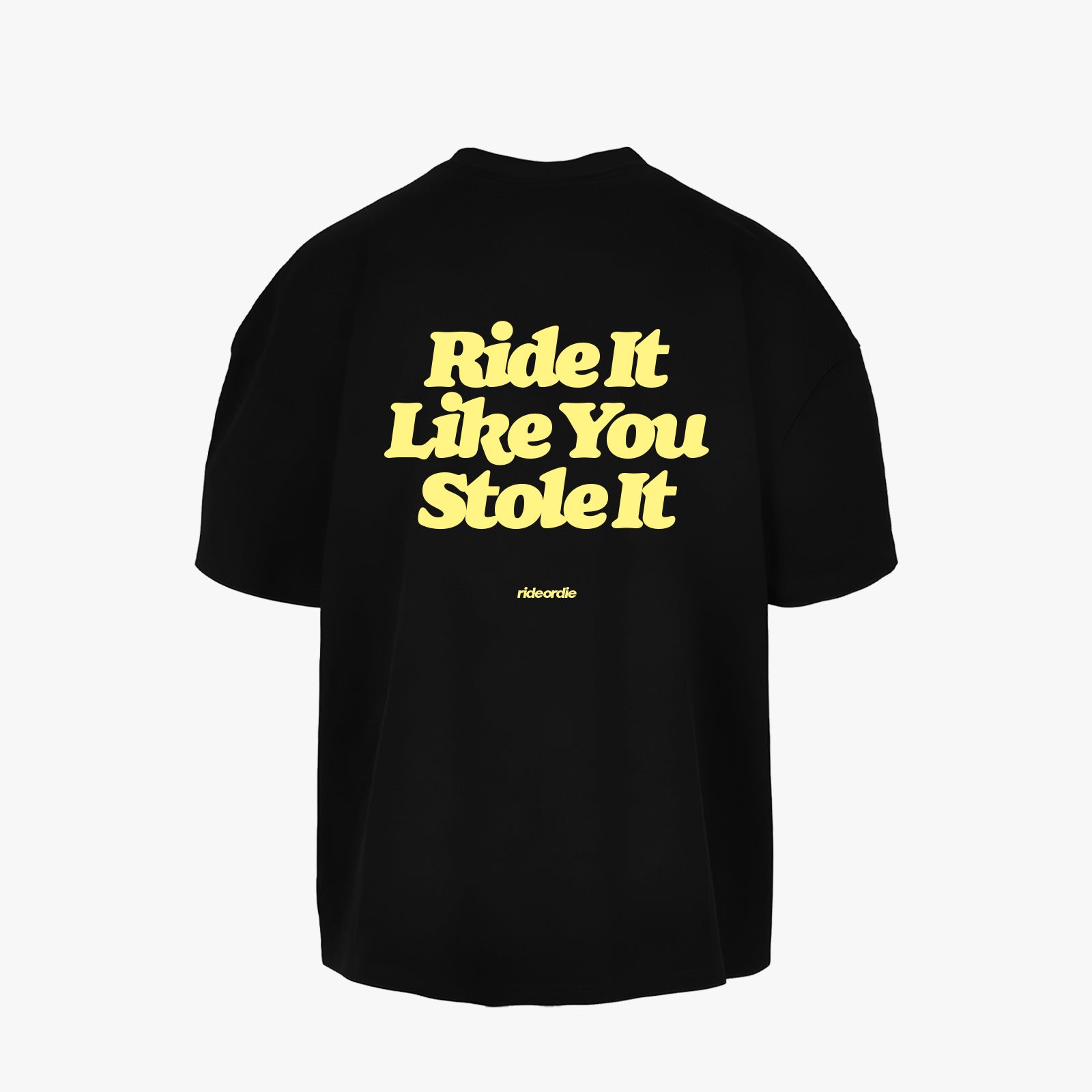 ride it like you stole it tee black butter yellow