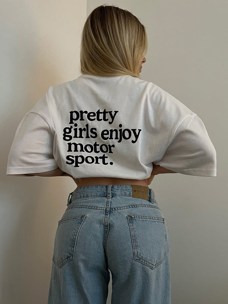pretty girls enjoy motorsport tee white rosa
