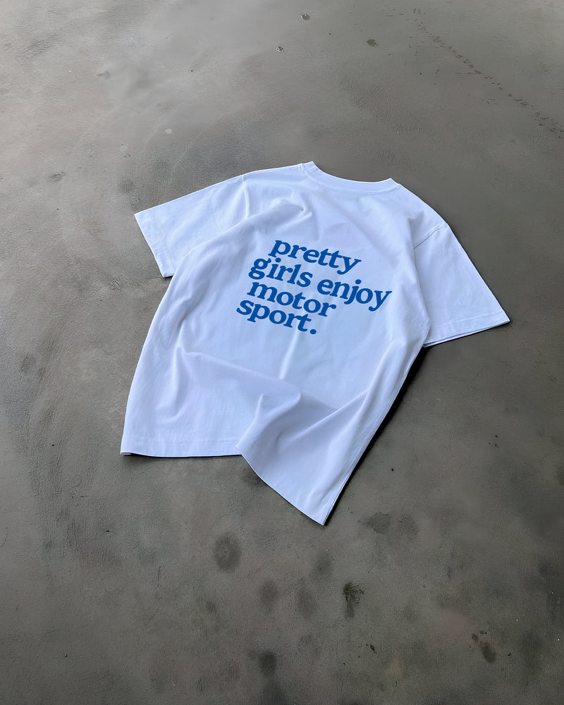 pretty girls enjoy motorsport tee white rosa