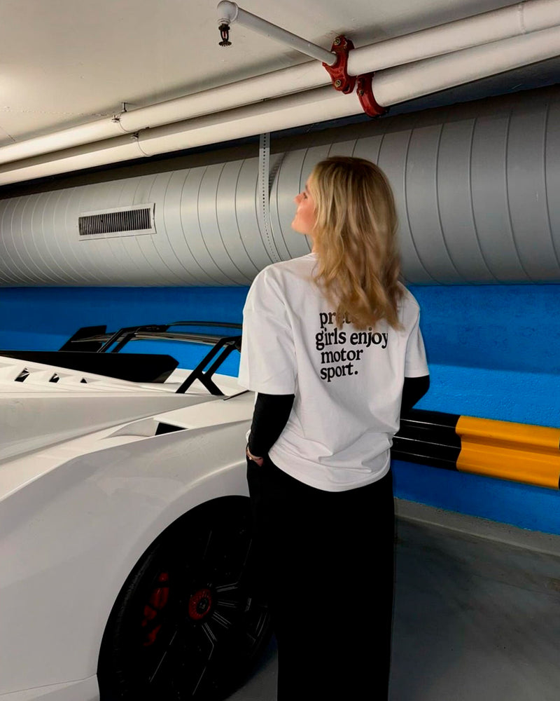 pretty girls enjoy motorsport tee white rosa