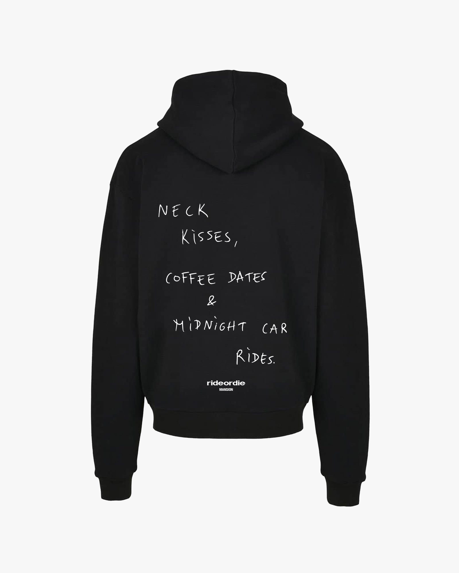 Black hoodie with white writing online